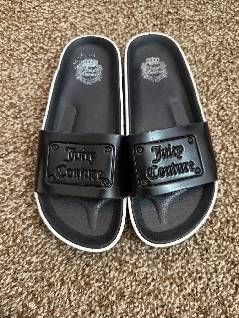 Juicy Couture Black Slide Sandals with White Trim